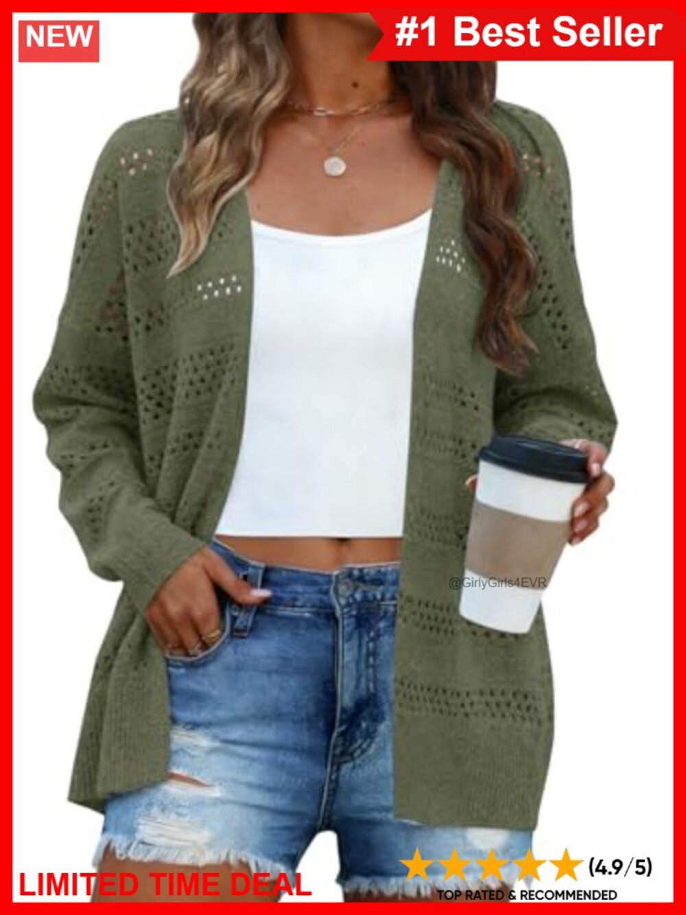 Women's Crochet Cardigan Lightweight Open Front Kimono Sweater